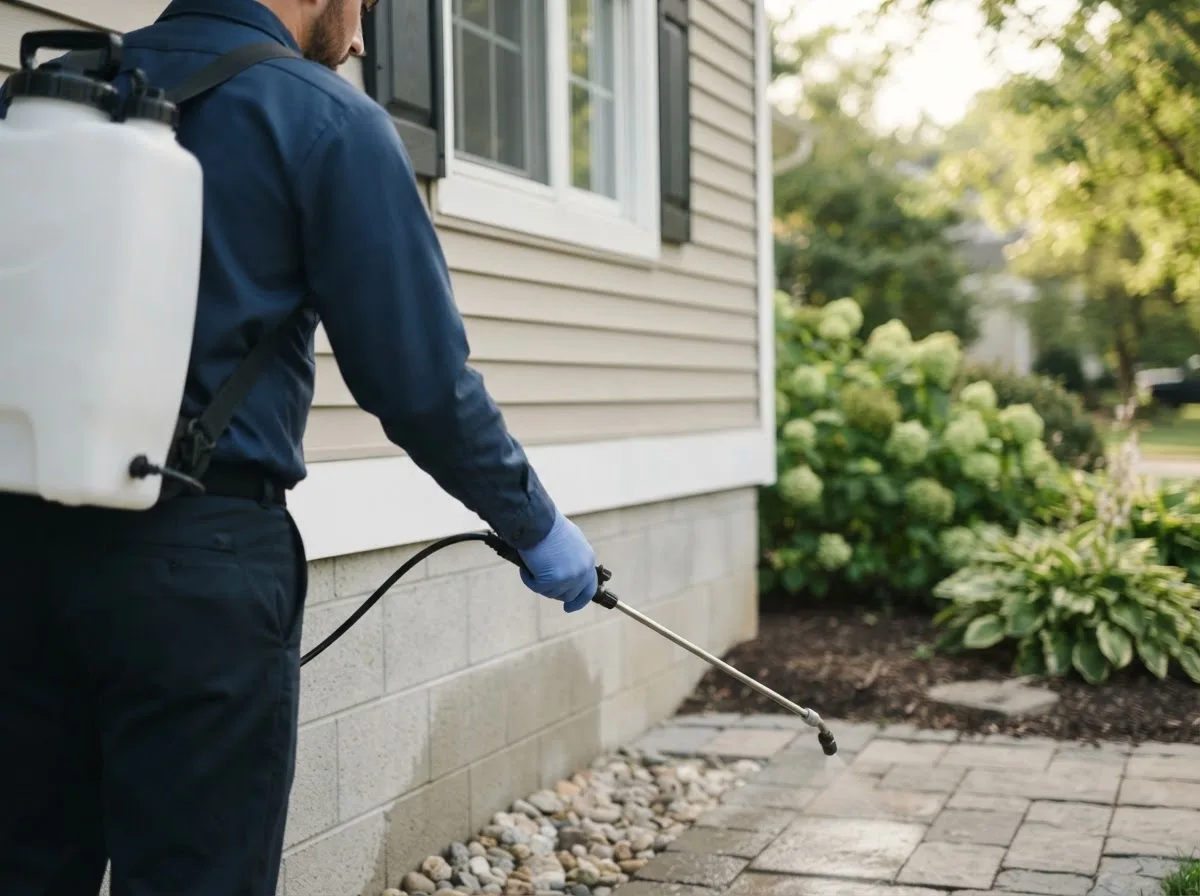 Pest control technician inspecting a home in Colchester, VT